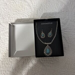 New ! Covington,‎ Silver And Turquoise Necklace And Earrings Set